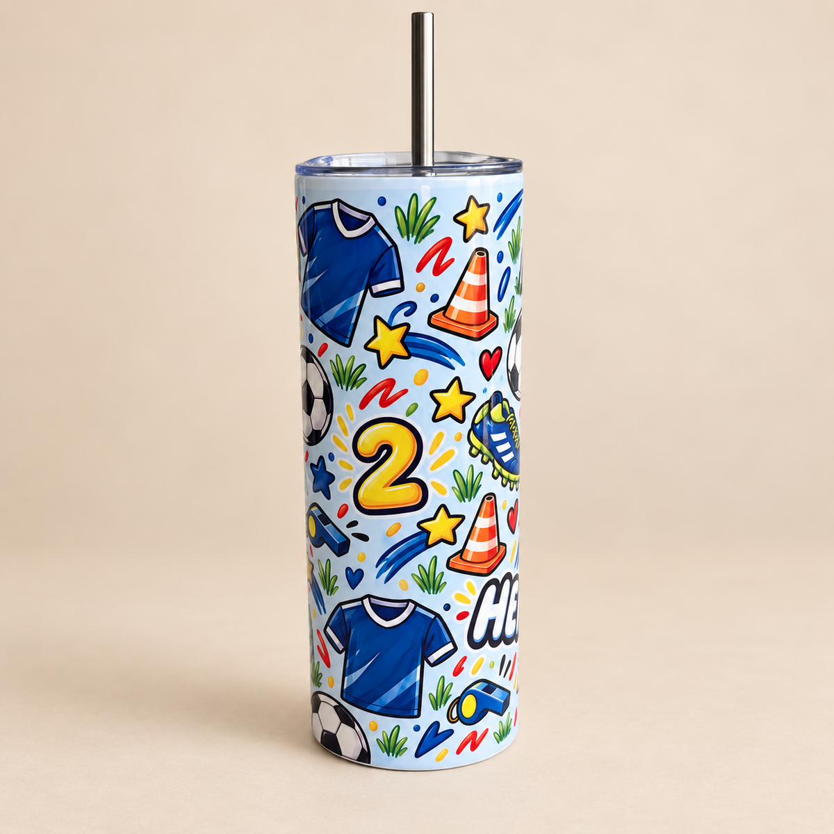 Personalised Football Tumbler | Kids Football Water Bottle with Name