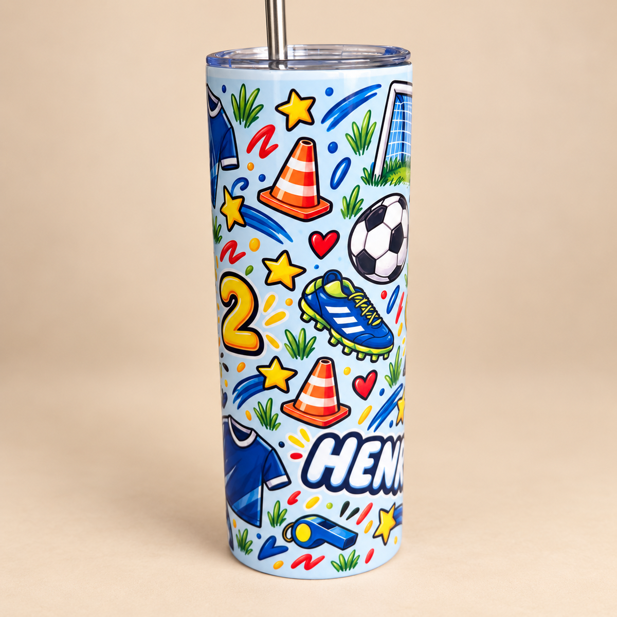 Personalised Football Tumbler | Kids Football Water Bottle with Name