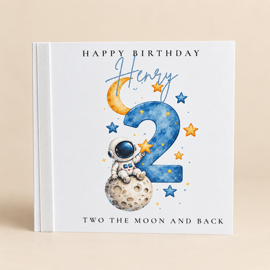 Personalised 2nd Birthday Card | Astronaut Moon & Stars Keepsake