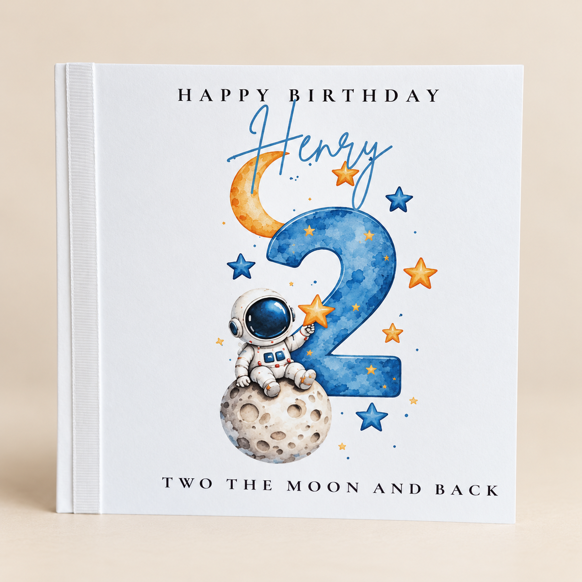 Personalised 2nd Birthday Card | Astronaut Moon & Stars Keepsake