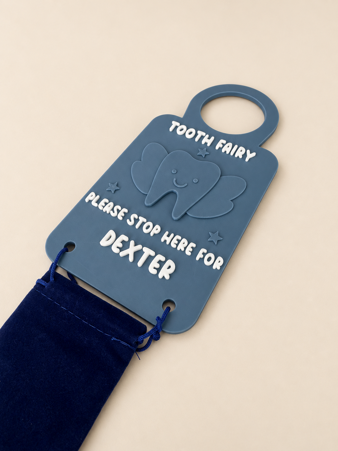 Personalised Tooth Fairy Door Hanger with Blue Pouch | Child's Name Lost Tooth Keepsake