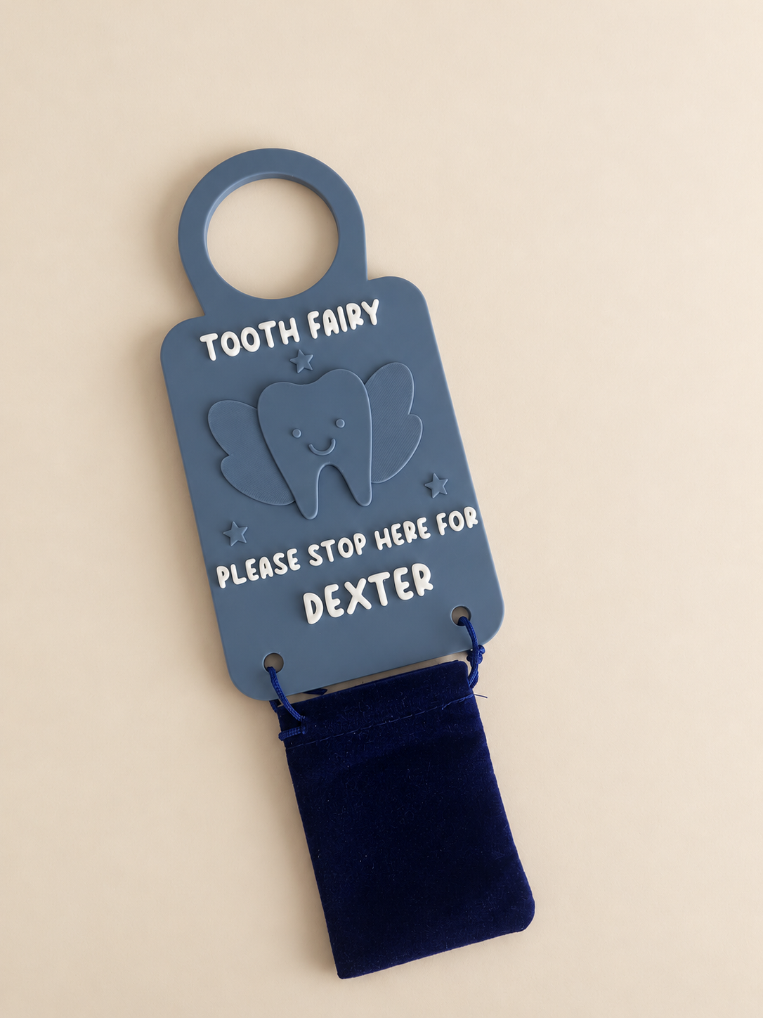Personalised Tooth Fairy Door Hanger with Blue Pouch | Child's Name Lost Tooth Keepsake