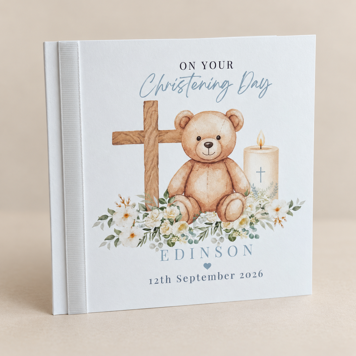 Personalised Christening Card | Teddy Bear Baptism Card | Baby Boy Keepsake