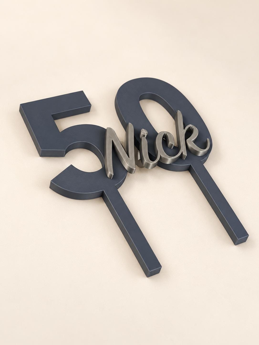 Personalised 3D Printed Milestone Cake Topper | Charcoal & Silver Name and Age
