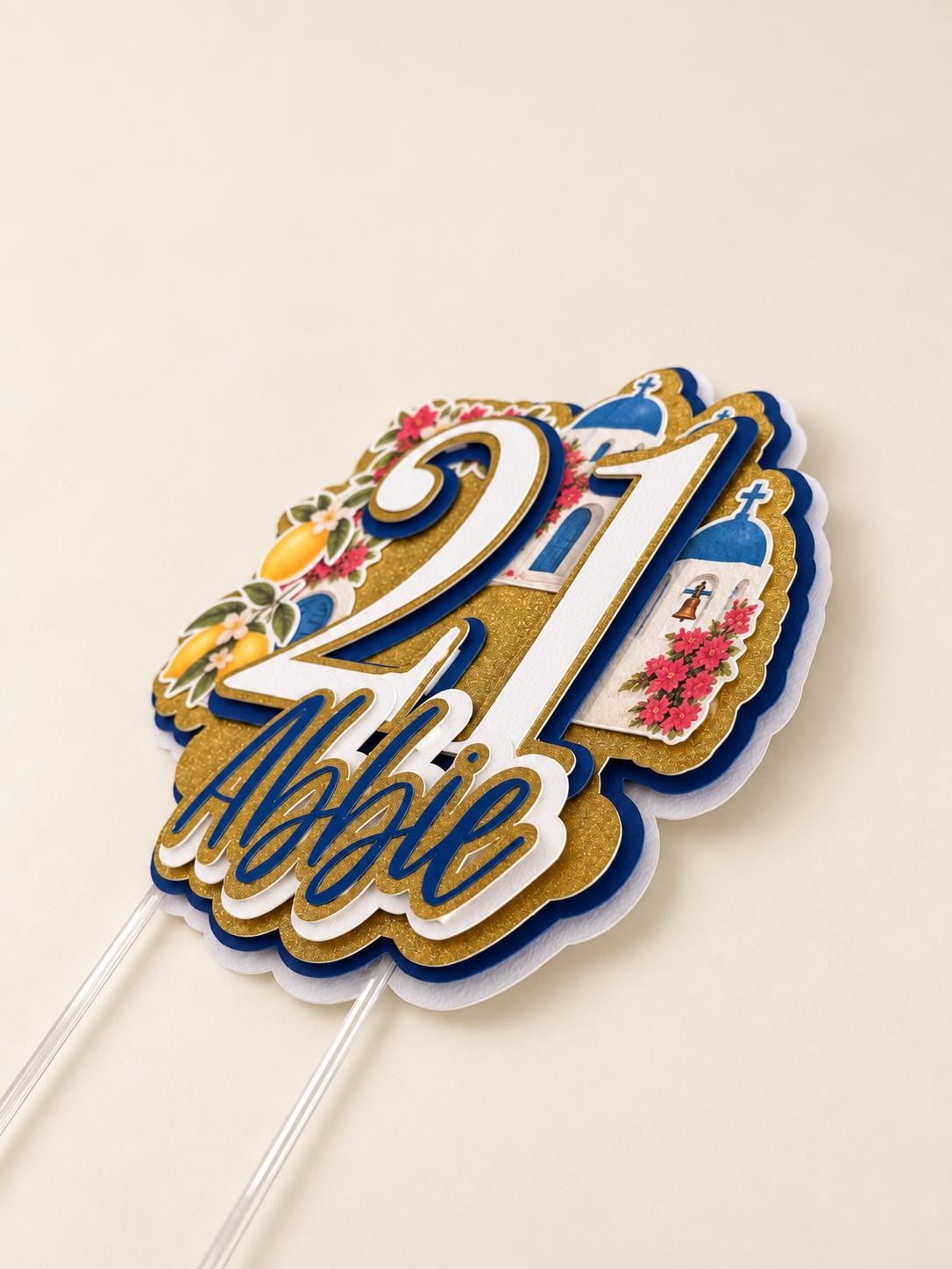 Personalised Greek island cake topper