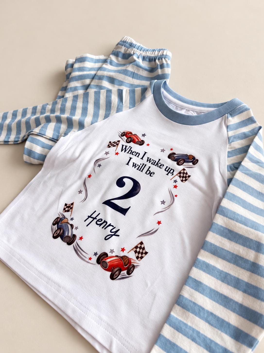 Racing car birthday pyjamas detail