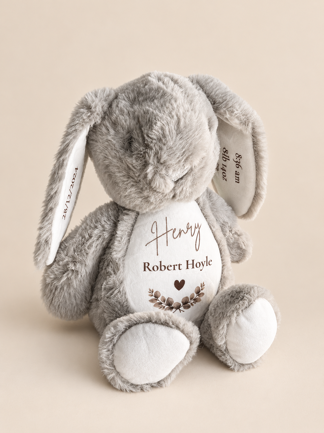 Personalised bunny soft toy side view