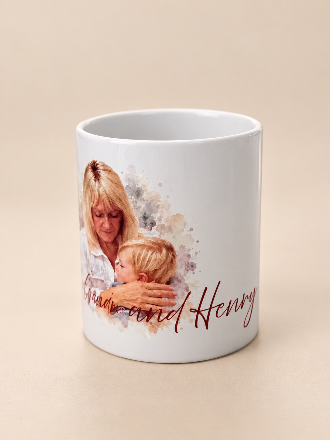 Watercolour photo mug side view