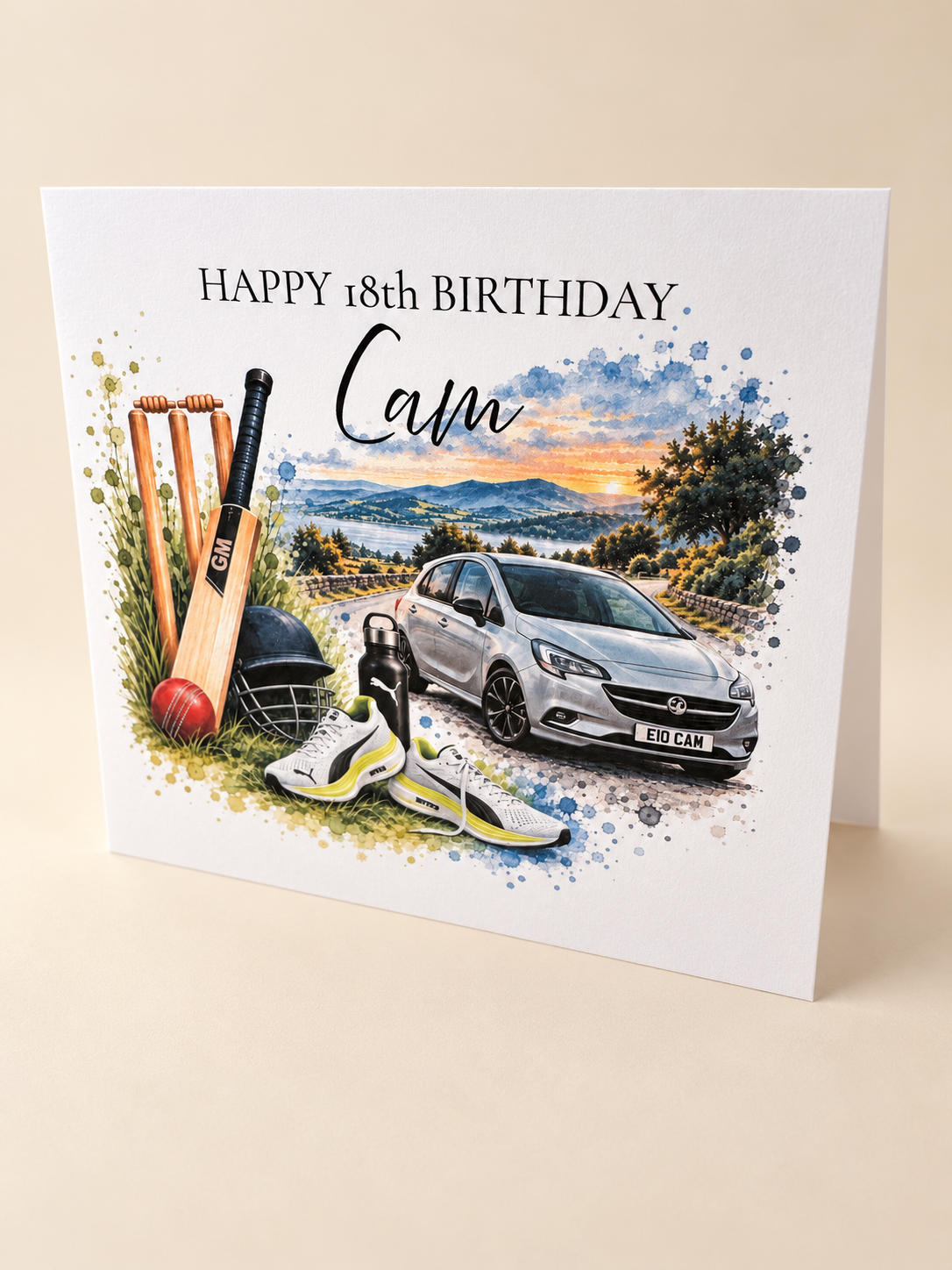 Personalised hobbies birthday card angled view