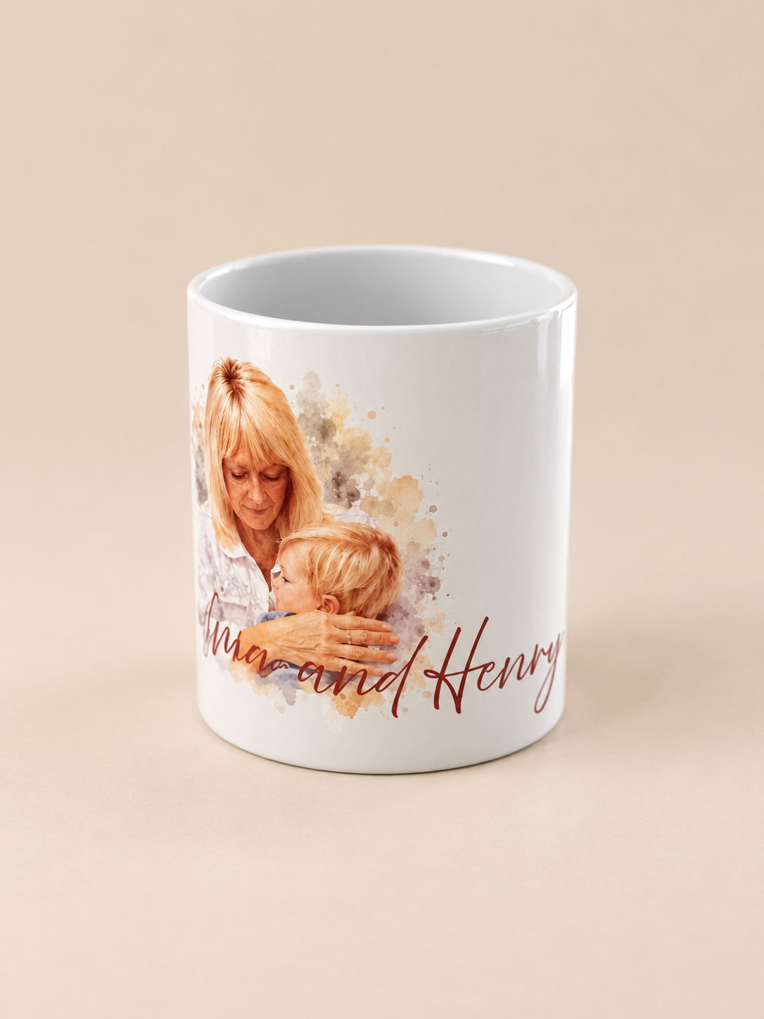 Personalised watercolour mug close up