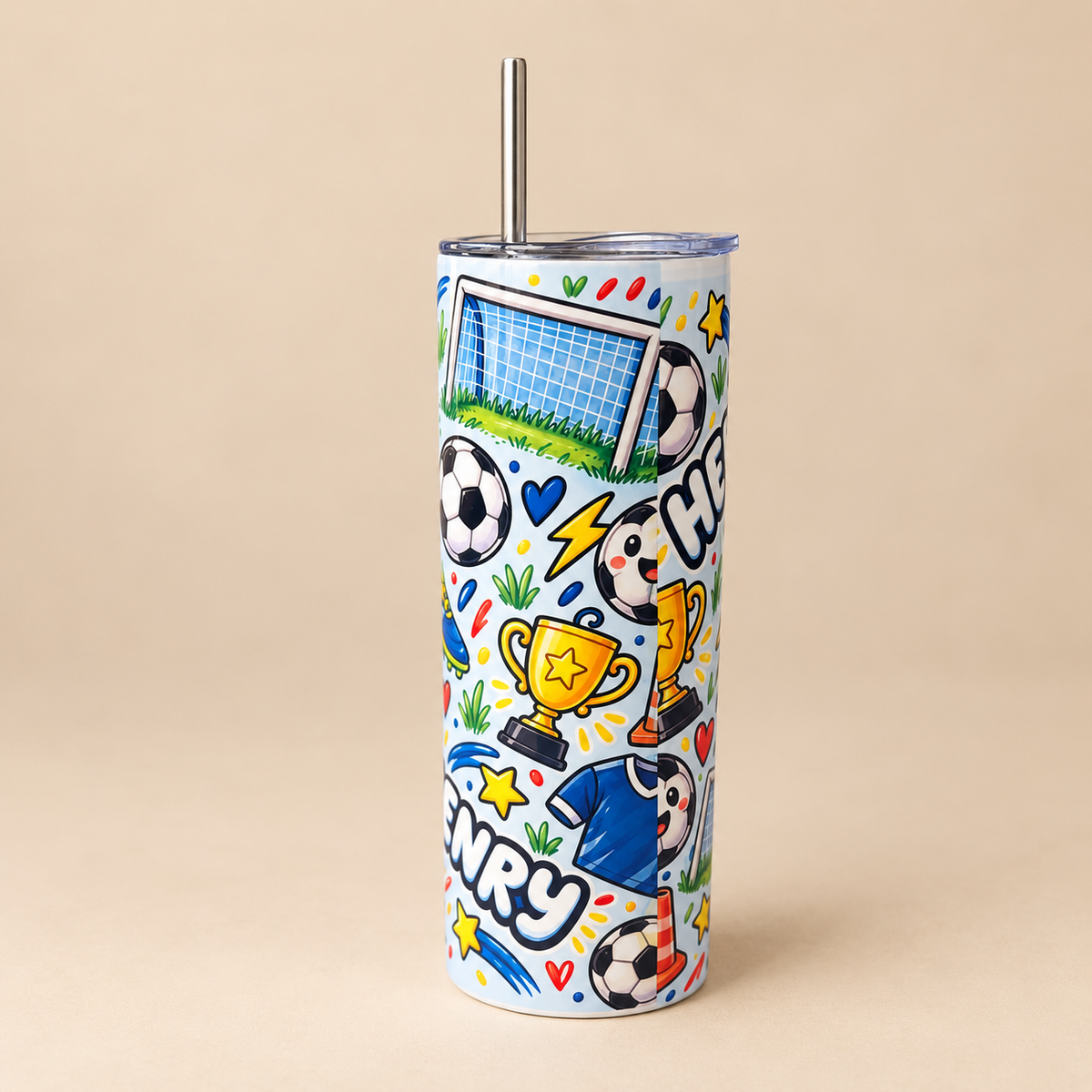 Personalised Football Tumbler | Kids Football Water Bottle with Name
