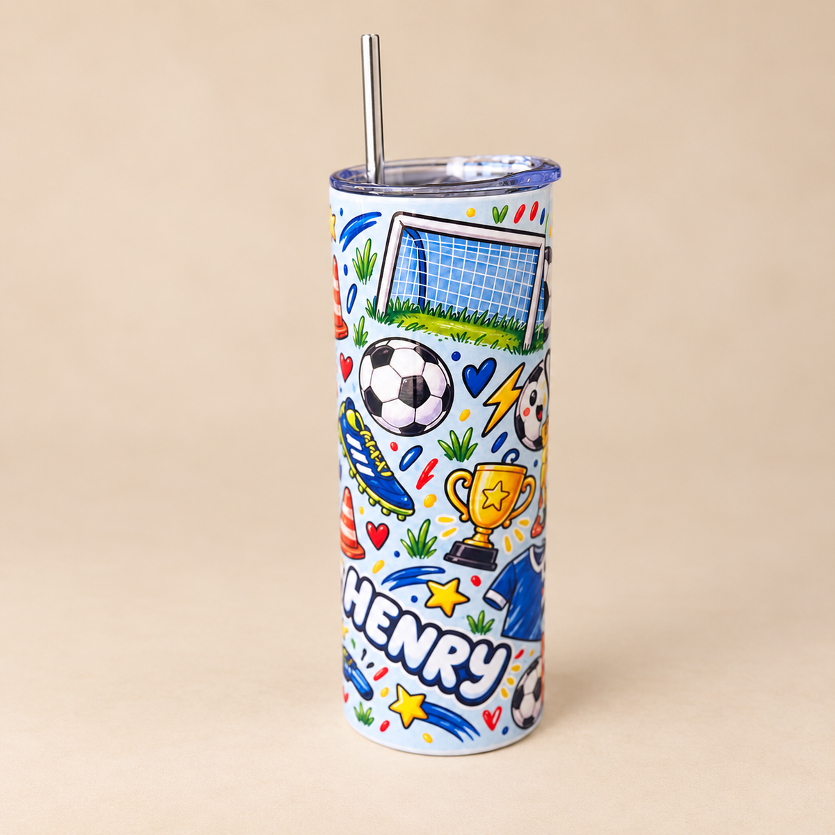 Personalised Football Tumbler | Kids Football Water Bottle with Name