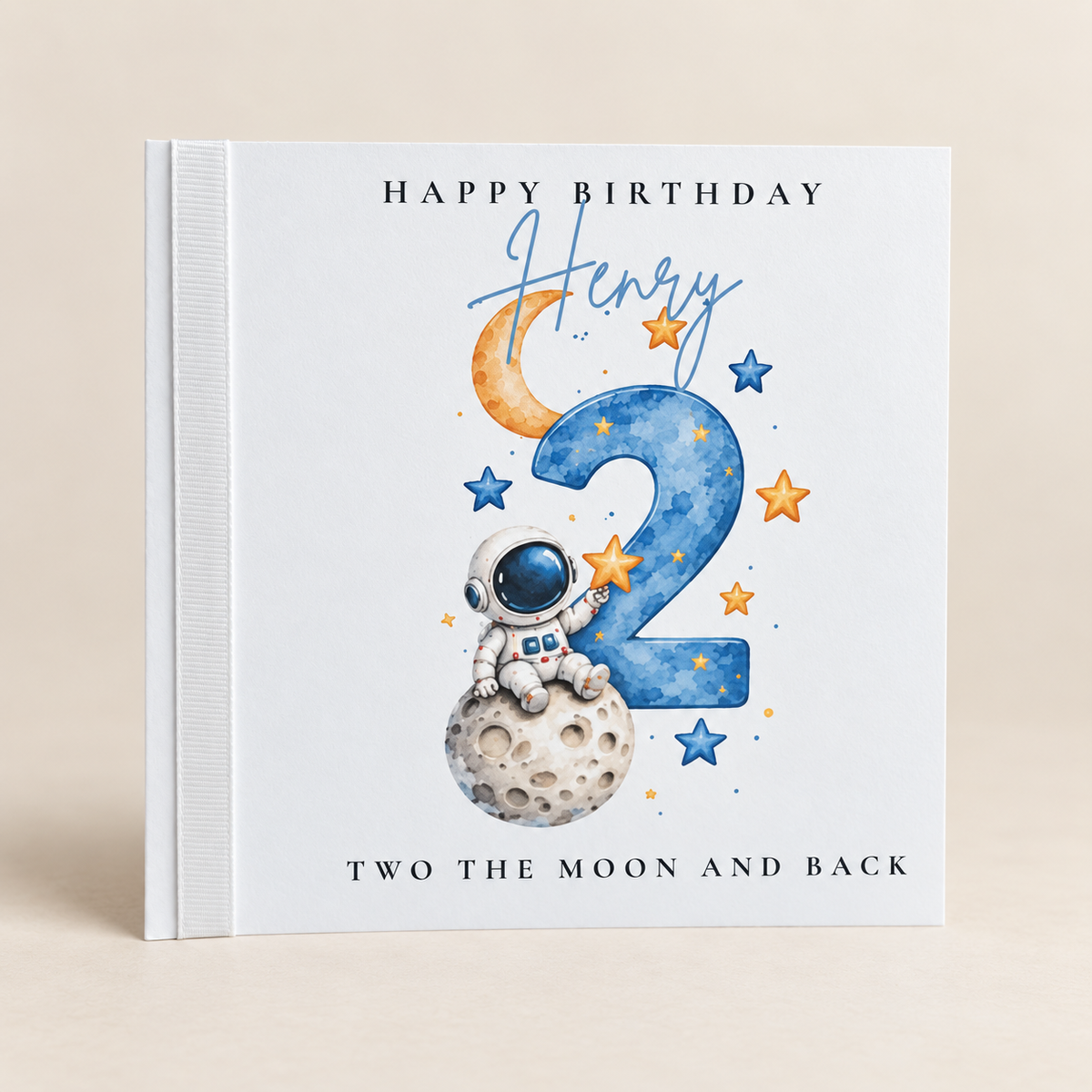 Personalised 2nd Birthday Card | Astronaut Moon & Stars Keepsake