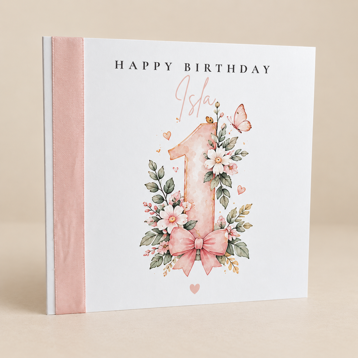 Personalised Floral Birthday Card | Pink Butterfly & Bow Keepsake