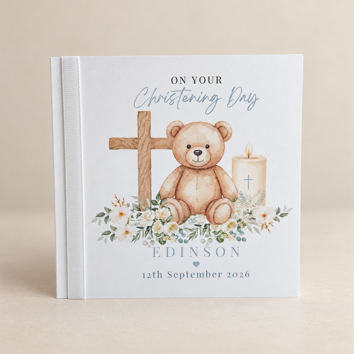 Personalised Christening Card | Teddy Bear Baptism Card | Baby Boy Keepsake