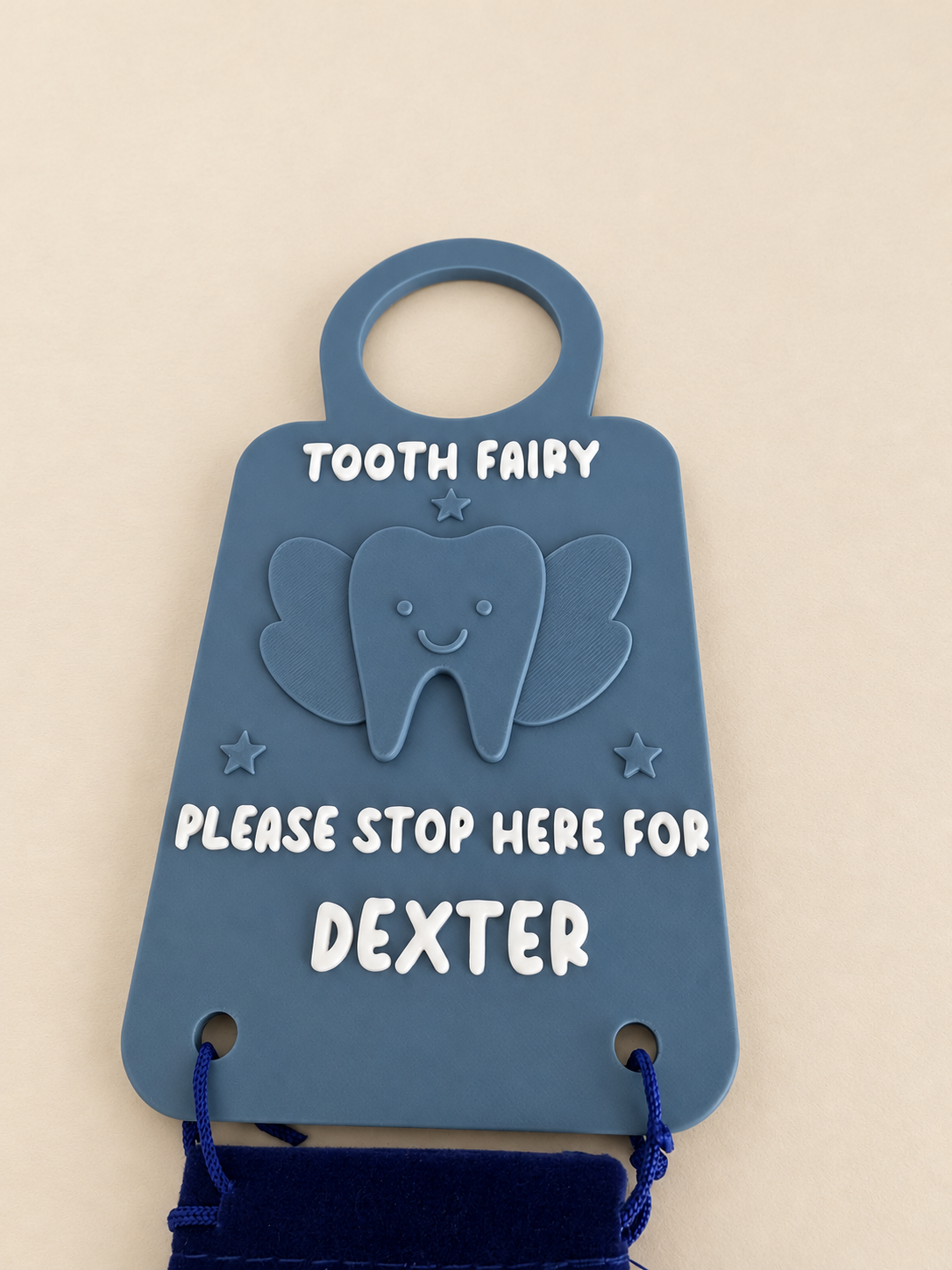 Personalised Tooth Fairy Door Hanger with Blue Pouch | Child's Name Lost Tooth Keepsake