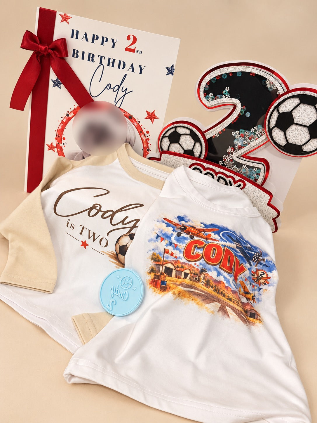 Personalised aeroplane t-shirt and shaker cake topper