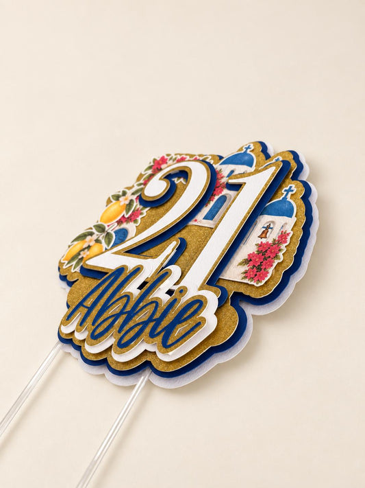 Personalised Greek island cake topper