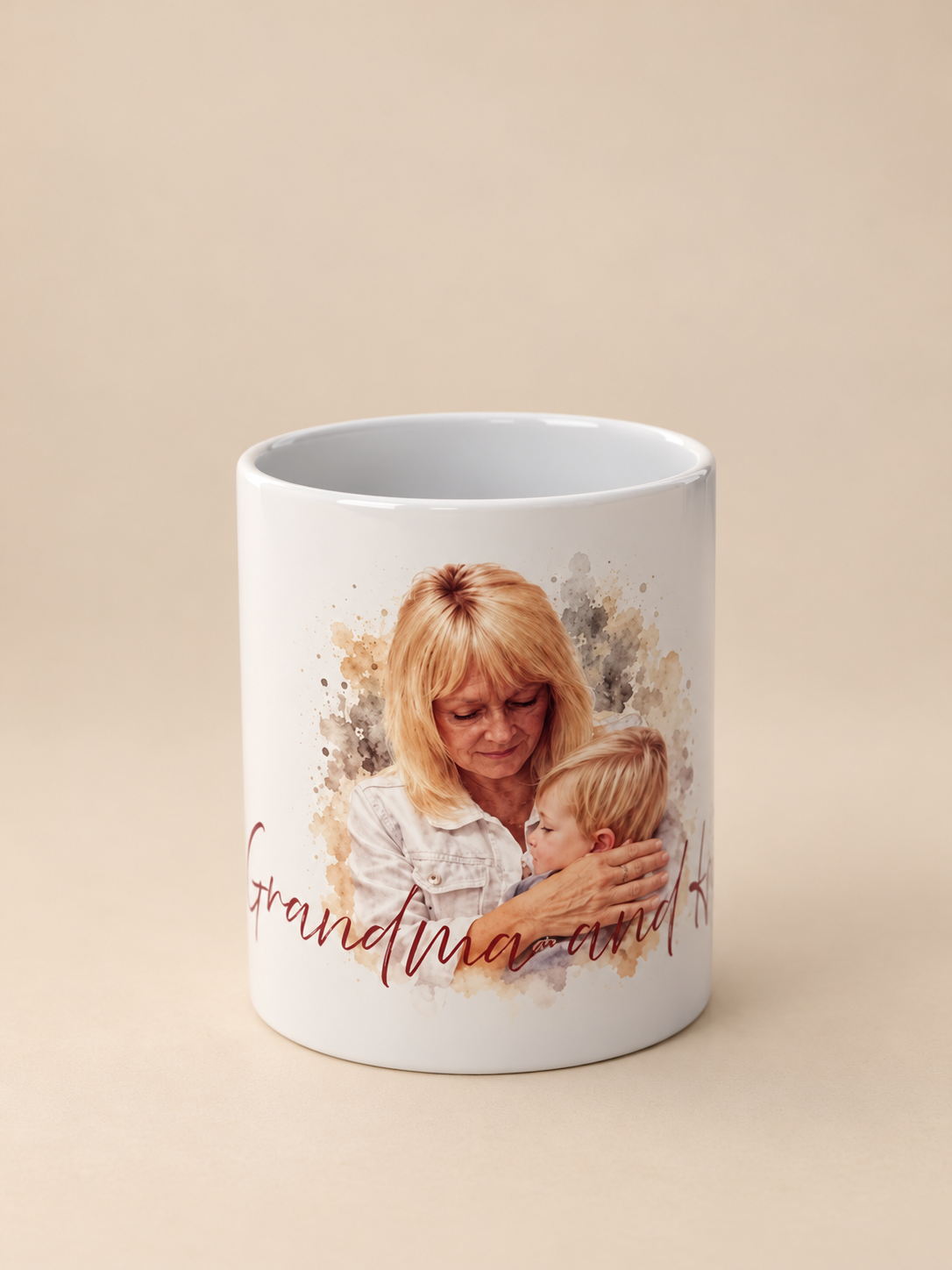 Watercolour portrait photo mug front view
