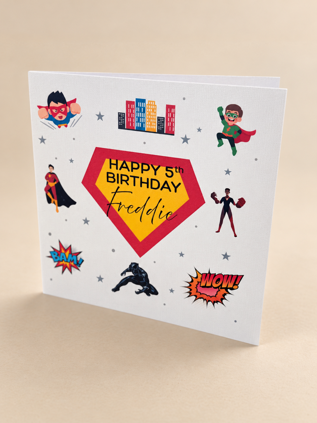 Personalised superhero kids birthday card